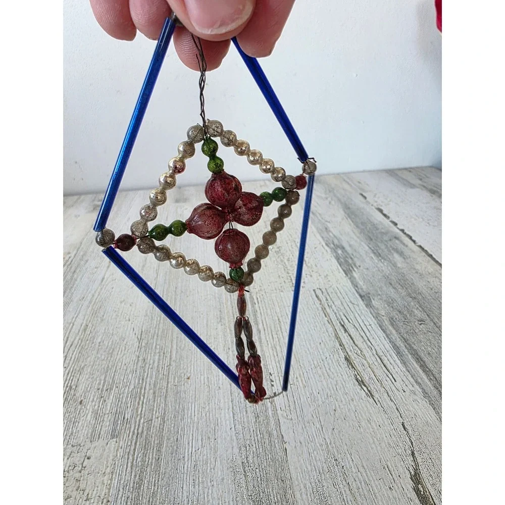 Antique diamond mercury glass Czech ornament Xmas tree